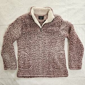 Love Tree Womens L Burgundy Sherpa Quarter Zip Pullover Sweater Top Jacket